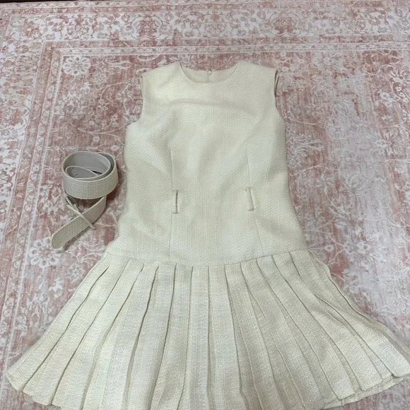 NWT Commense Tweed Pleated Cream Dress - Picture 4 of 14